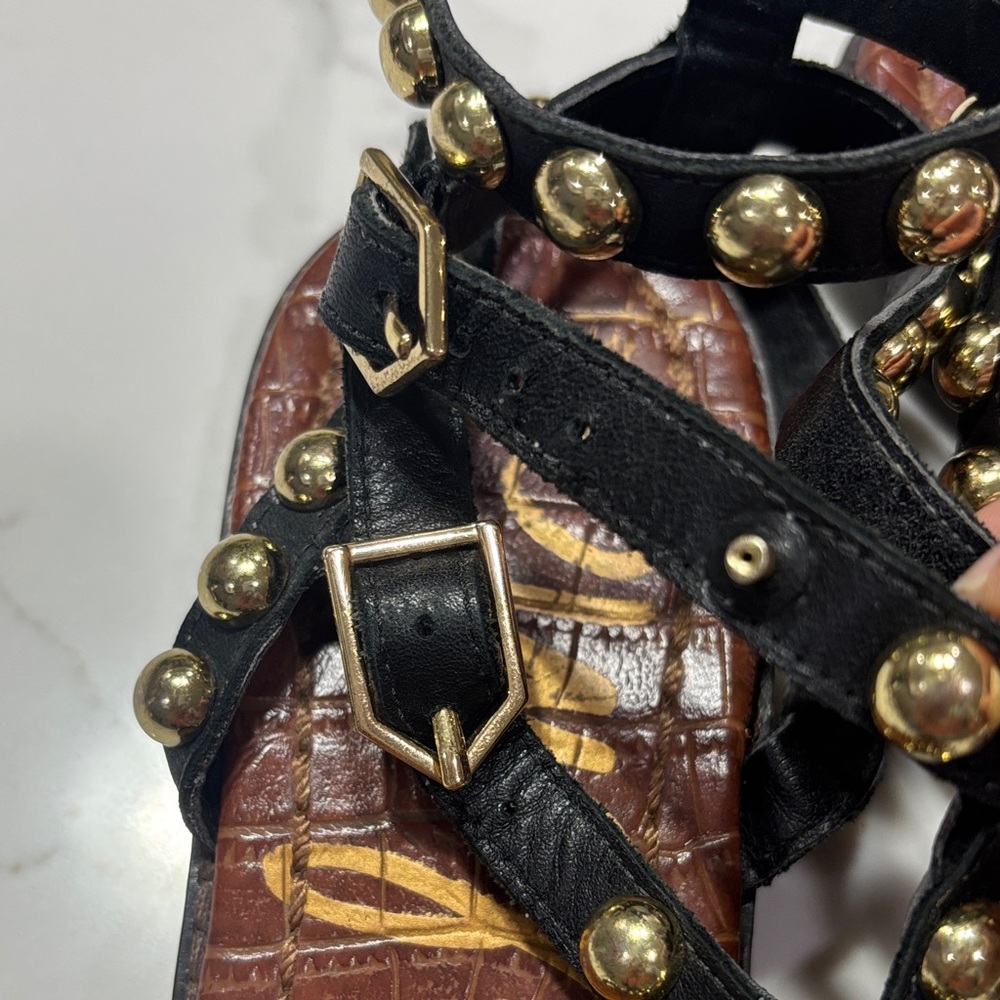 Sam Edelman Black Gladiator Sandals with Gold Studs - Picture 11 of 12